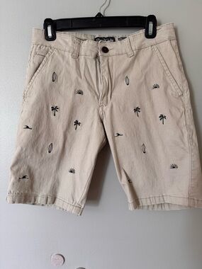 Dirty Laundry Beige Chino Shorts with Black Beach Embroidery